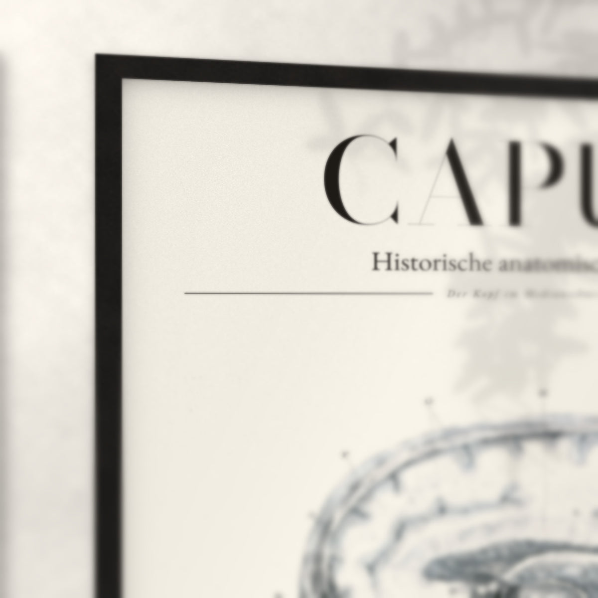 Nahaufnahme von Rahmenecke und Titel „Caput“