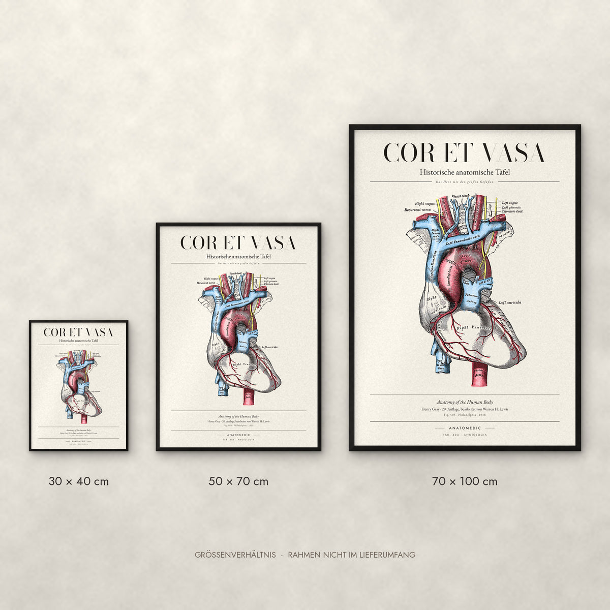 Cor et Vasa Poster im Größenvergleich: 30 × 40, 50 × 70 und 70 × 100 cm