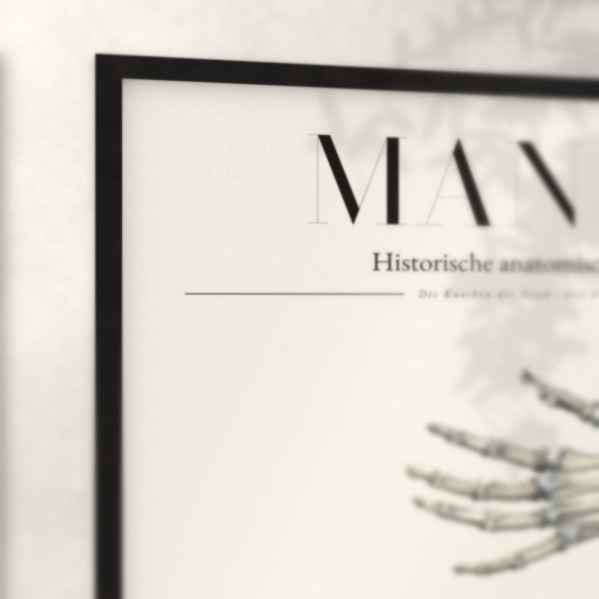 Nahaufnahme von Rahmenecke und Titel „Manus“